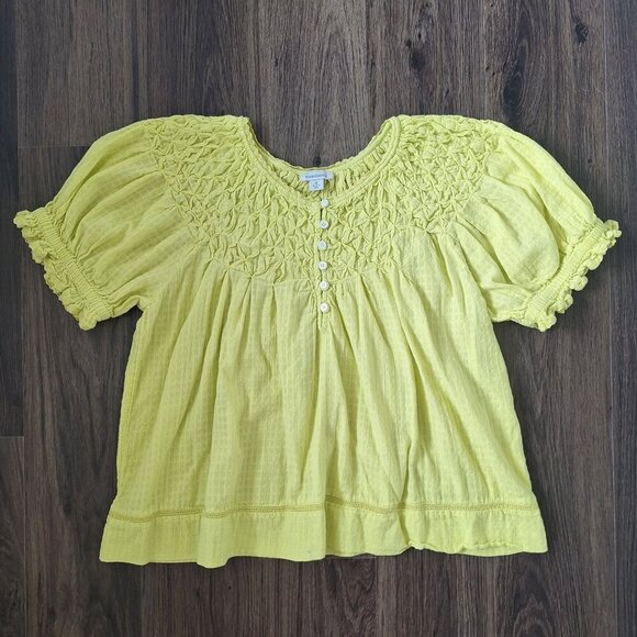 Sundance Tops - Yellow Smocked Puff-Sleeve Women's Top